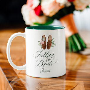 Caneca De Café Em Dois Tons Pai do Noivo Sapatos Formais com Floral Aquarela