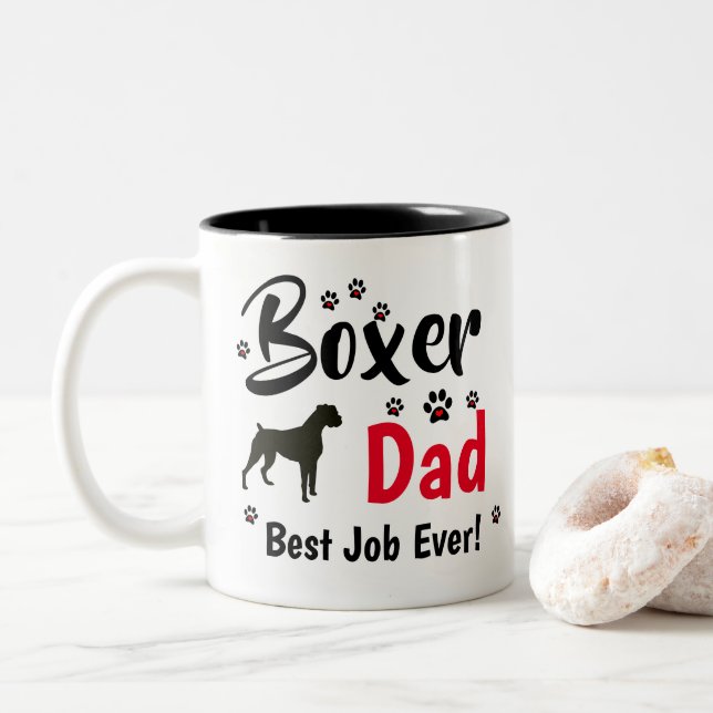 Caneca De Café Em Dois Tons Pai in a box - Presentes de cães boxer (Com Donut)