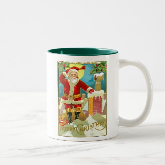 Caneca De Café Em Dois Tons Pai Natal em uma chaminé (Direita)