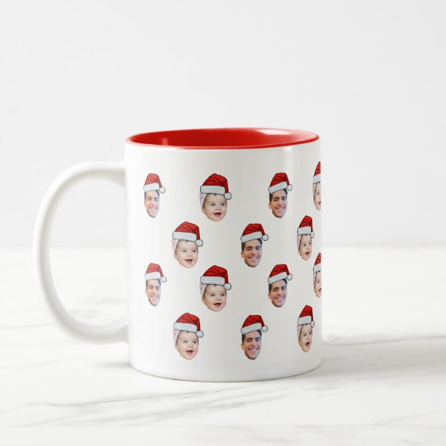 Caneca De Café Em Dois Tons Pai Natal Personalizado Rosto Natal Presente 2 Fot (Esquerda)