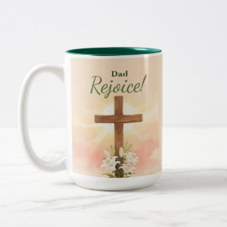 Caneca De Café Em Dois Tons Pai Páscoa Alegrai-vos Cruz e Lírios Religiosos