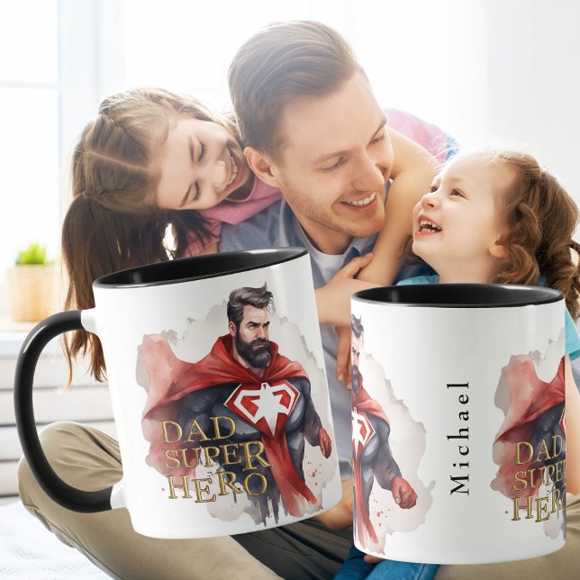 Caneca De Café Em Dois Tons Pai Super Herói (Dad Super Hero Two-Tone Coffee Mug)