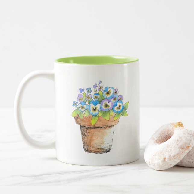 Caneca De Café Em Dois Tons Painéis de Aquarela Potentes (Com Donut)