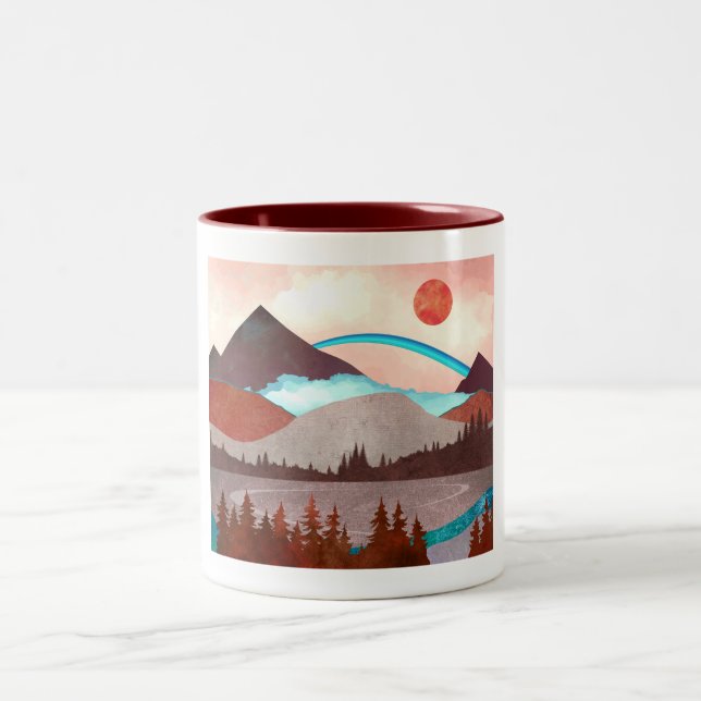 Caneca De Café Em Dois Tons Paisagem Arco-íris Azul (Centro)