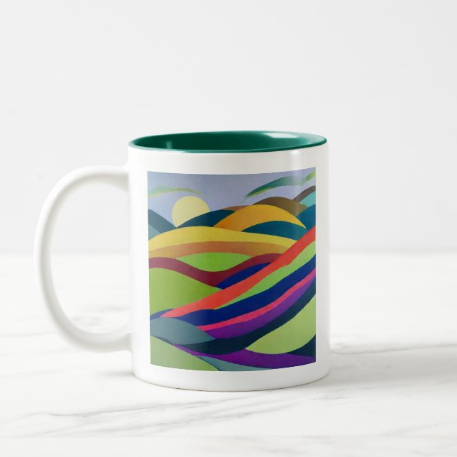 Caneca De Café Em Dois Tons Paisagem Colinas Arco-íris (Esquerda)