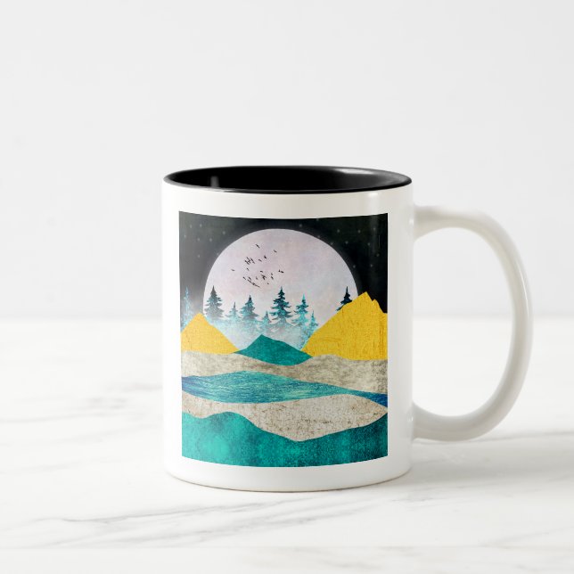 Caneca De Café Em Dois Tons Paisagem com Supermoon Nascente (Direita)