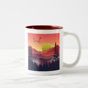 Caneca De Café Em Dois Tons Paisagem das Montanhas Carmesim