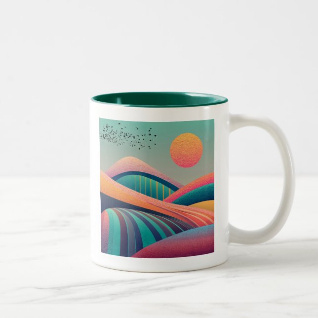 Caneca De Café Em Dois Tons Paisagem de Colinas do Caleidoscópio (Direita)