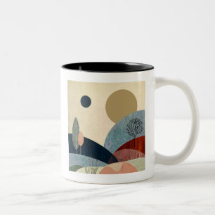 Caneca De Café Em Dois Tons Paisagem de Colinas Fantasia