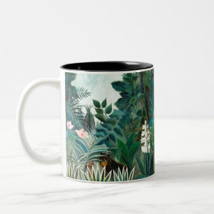 Caneca De Café Em Dois Tons Paisagem de Henri Rousseau com Ga Botânica Macaco