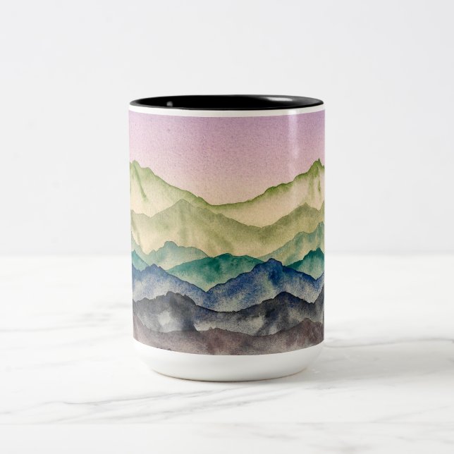 Caneca De Café Em Dois Tons Paisagem de Montanha Luminosa Rosa Céu (Centro)