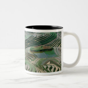 Caneca De Café Em Dois Tons Paisagem de terraços de arroz na montanha,