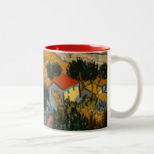 Caneca De Café Em Dois Tons Paisagem de Vincent van Gogh   com casa &