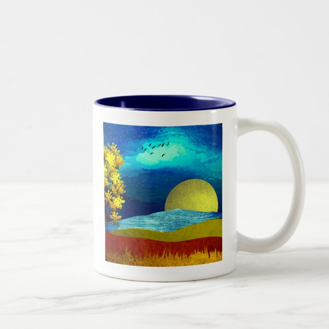Caneca De Café Em Dois Tons Paisagem do Céu Líquido (Direita)