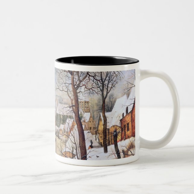 Caneca De Café Em Dois Tons Paisagem do inverno com Birdtrap, 1601 (Direita)
