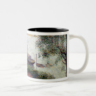 Caneca De Café Em Dois Tons Paisagem do rio de Georges Pierre Seurat com uma