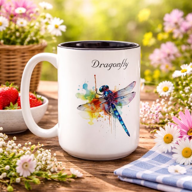 Caneca De Café Em Dois Tons Paisagem dos Sonhos da Libélula, personalizado (Criador carregado)