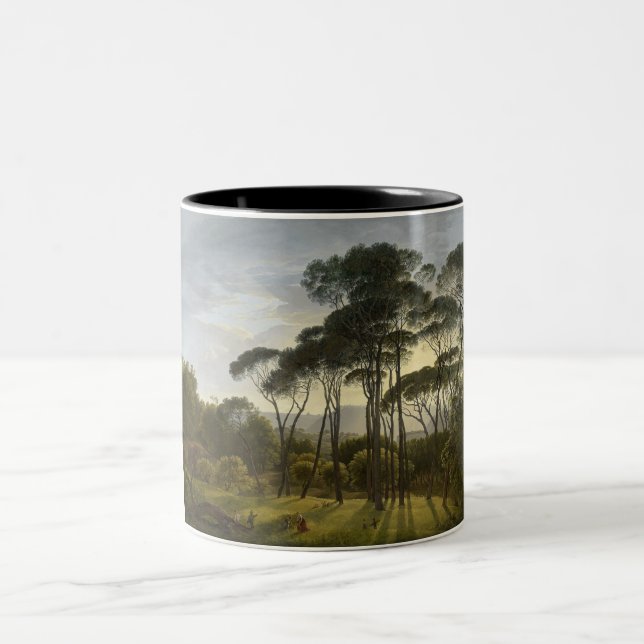 Caneca De Café Em Dois Tons Paisagem Italiana com Pinheiros Guarda-chuvas (Voo (Centro)