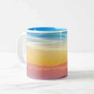 Caneca De Café Em Dois Tons Paisagem Montanha no Sunset