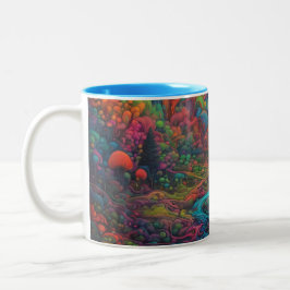 Caneca De Café Em Dois Tons Paisagem Psicodélica