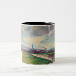 Caneca De Café Em Dois Tons Paisagem rural com rio (por Maximilien Luce)
