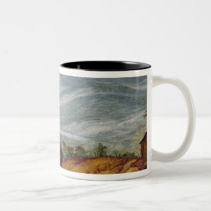 Caneca De Café Em Dois Tons Paisagem rural com um peregrino que ajoelha-se