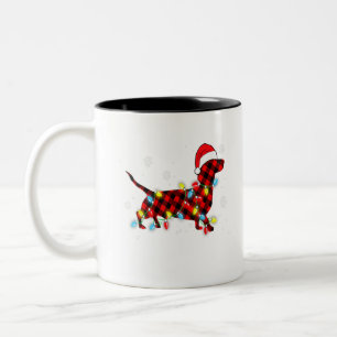Caneca De Café Em Dois Tons Pajamas Red Buffalo Xadrez Dachshund Feliz Cão Chr