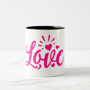 Caneca De Café Em Dois Tons Palavra de amor rosa