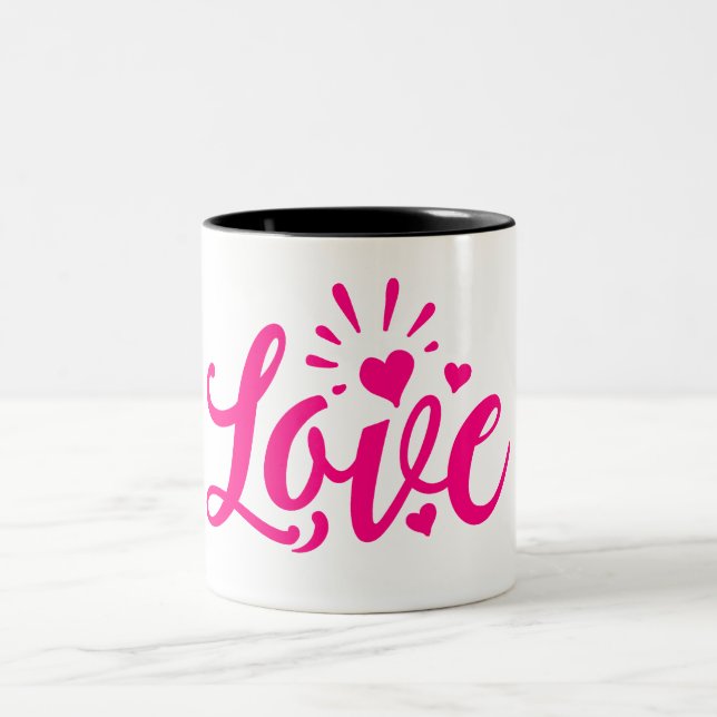 Caneca De Café Em Dois Tons Palavra de amor rosa (Centro)