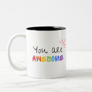 Caneca De Café Em Dois Tons Palavras Positivas Vibrantes Multicolores Mug
