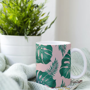 Caneca De Café Em Dois Tons Palma Rosa Tropical e Verde deixa um padrão perfei