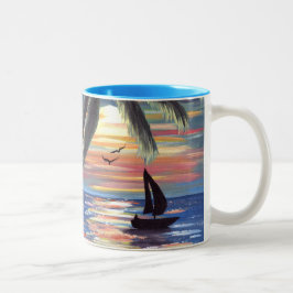 Caneca De Café Em Dois Tons Palmeiras — Pintura do Oceano Solar