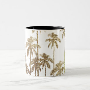 Caneca De Café Em Dois Tons Palmeiras tropicais Dourados glamoroso no branco