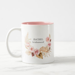 Caneca De Café Em Dois Tons Pampas tropicais coroa aquarela boho flora