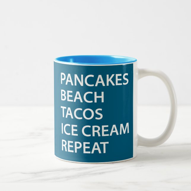 Caneca De Café Em Dois Tons Pancakes Beach Tacos Ice Cream Repeat (Direita)