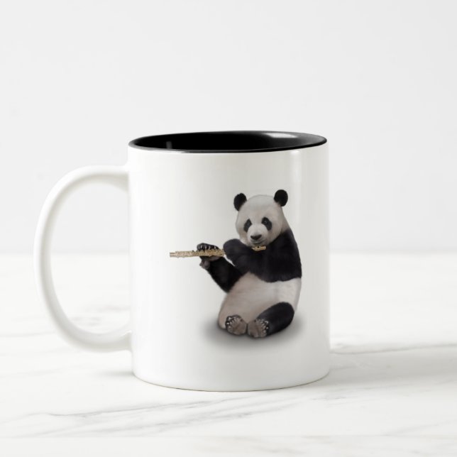 Caneca De Café Em Dois Tons Panda tocando flauta T-shirt (Esquerda)