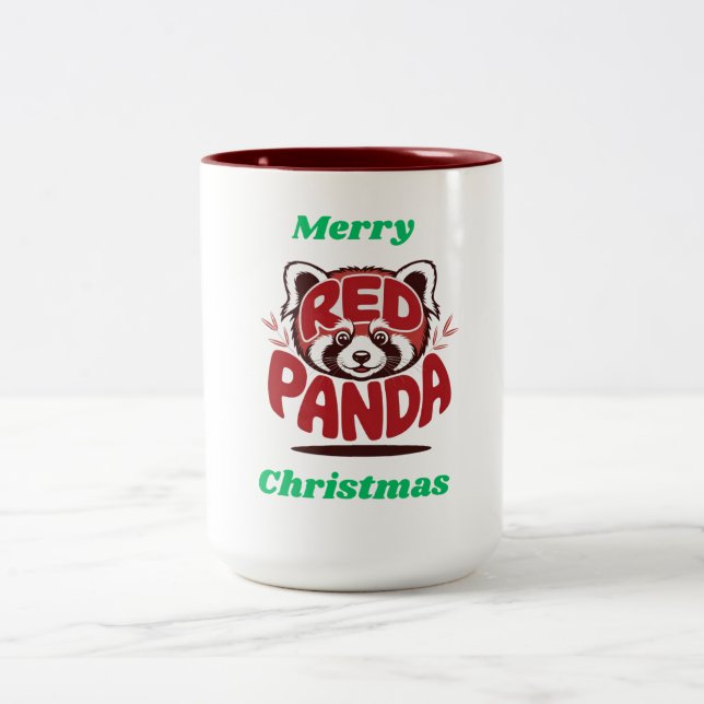 Caneca De Café Em Dois Tons Panda Vermelho Feliz Natal (Centro)