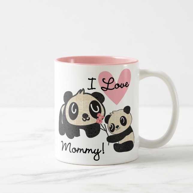 Caneca De Café Em Dois Tons Pandas eu amo mamães (Direita)
