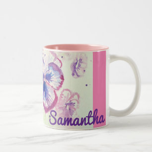 Caneca De Café Em Dois Tons Pansias Pansíveis Flor Púrpura Rosa