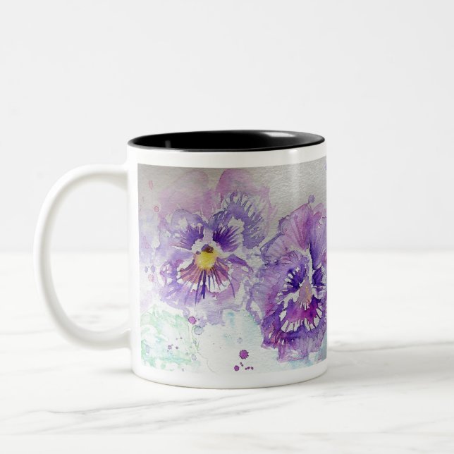 Caneca De Café Em Dois Tons Pânsitos Púrpura Flor Floral Molor (Esquerda)