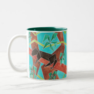 Caneca De Café Em Dois Tons Pantera da Selva Arte Abstrata Original