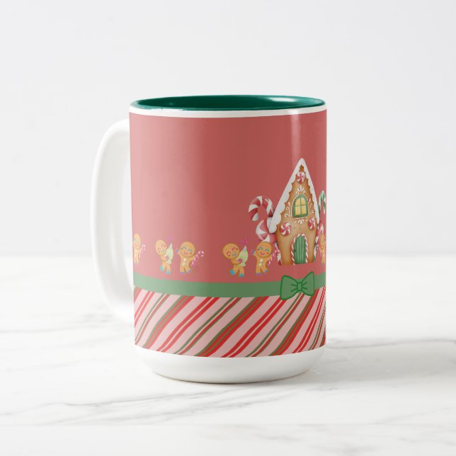 Caneca De Café Em Dois Tons Pão-de-Natal Casa Chocolate Quente (Frente Esquerda)