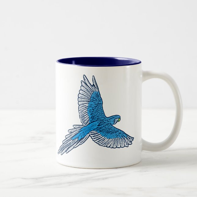 Caneca De Café Em Dois Tons Papagaio a Voo, Azul de Cobalto e Marinho (Direita)