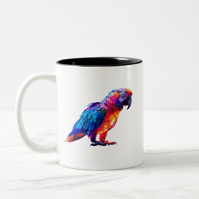 Caneca De Café Em Dois Tons Papagaio Colorido Luminoso (Esquerda)