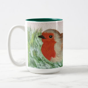 Caneca De Café Em Dois Tons Papagaio de Natal Pintado à Mão