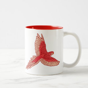 Caneca De Café Em Dois Tons Papagaio em Voo, Vermelho Coral, Laranja e Pêsseg