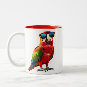 Caneca De Café Em Dois Tons Papagaio Legal com Óculos de Sol