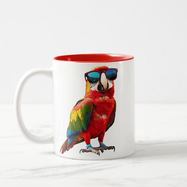 Caneca De Café Em Dois Tons Papagaio Legal com Óculos de Sol (Esquerda)