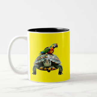Caneca De Café Em Dois Tons papagaio na tartaruga