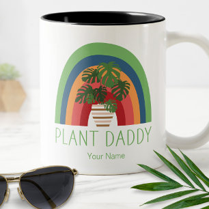 Caneca De Café Em Dois Tons Papai das Plantas Boho Arco-Íris Folhas de Monster